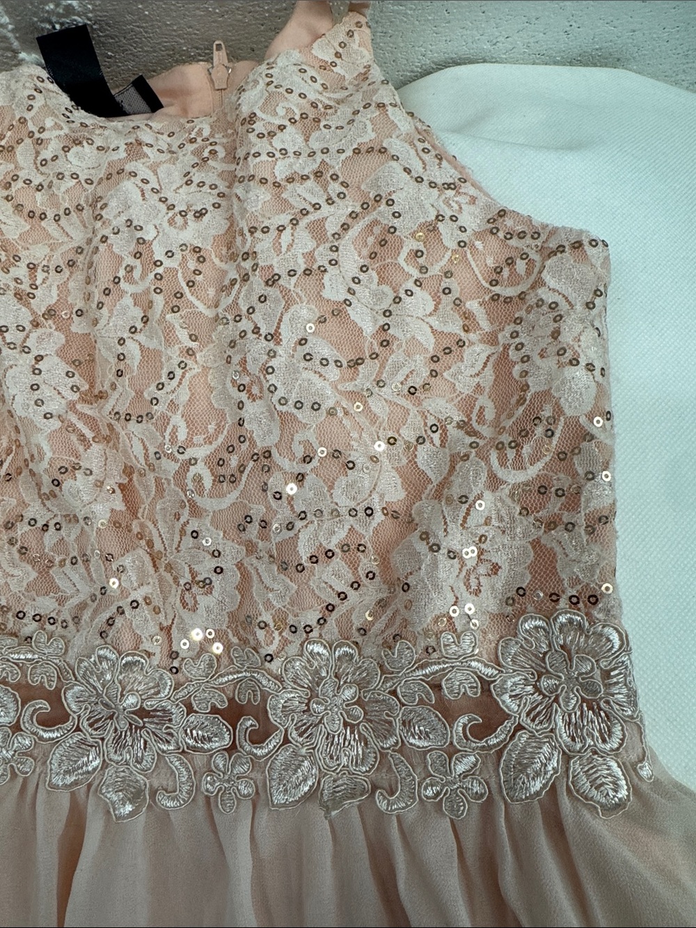 Girls Blush Pink Lace & Sequin Party Dress